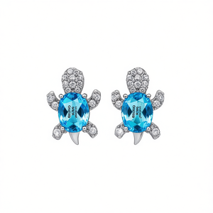Boucles d'oreilles Mochi Origlio en forme de tortue bleue marine, argent 925, cristal, forme animale, pour femmes, à porter tous les jours, design mignon - Product Image 1