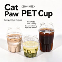 Gobelet personnalisé avec logo Patte de chat, 90 mm, noir transparent, en PET, jetable, pour jus, soda, thé au lait, avec couvercle, pour boissons froides et café