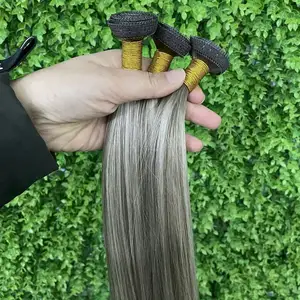 Venta caliente 18 ''destaca balayage enraizado fábrica de cabello virgen crudo europeo seda trama plana extensiones de cabello genio
