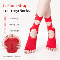 Chaussettes de Pilates à cinq doigts pour femmes, antidérapantes, à bout ouvert, avec sangles, pour la danse, le yoga, le Reformer, entraînement, logo personnalisé