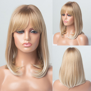 วิกผมตรงสี<span class=keywords><strong>บ</strong></span><span class=keywords><strong>ลอน</strong></span><span class=keywords><strong>ด์</strong></span>ทอง Ombre สีน้ำตาลวิกผมสังเคราะห์กับเรีย<span class=keywords><strong>บ</strong></span>สำหรับผู้หญิงความยาวปานกลางบ๊อ<span class=keywords><strong>บ</strong></span>ทรงผมทนความร้อนนำเข้าผม - Product Image 3