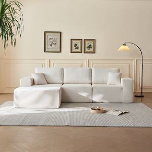 Sofá Modular en Forma de L, Tapizado en Tela de Franela Sherpa, de Tres Plazas, para Apartamento, Villa, Sala de Estar, Color Beige - Product Image 2