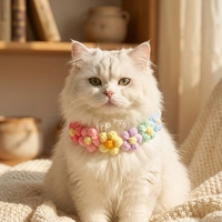 Collar de Flores de Lana Tejido a Crochet Hecho a Mano, Bufanda Ajustable para Mascotas, Babero Tejido para Gatos y Perros Pequeños, Lindo Collar Navideño