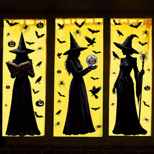 Pegatinas de PVC para Ventanas de Halloween con Diseño de Bruja, Decoraciones Espeluznantes para el Hogar, Adhesivos Estáticos para Vidrio - Product Image 1