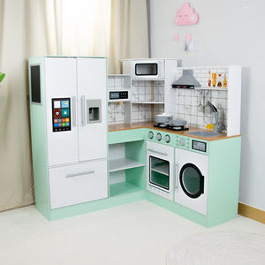 Cuisine d'angle moderne en bois pour enfants avec réfrigérateur intelligent, four, cuisinière, évier et machine à laver, ensemble de jeu d'imitation Montessori - Product Image 3