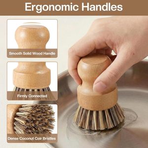 Custom Logo <b>Bamboo</b> Wooden Coconut Sisal Cleaning Dish Bottle Pot <b>Brush</b> Wooden Handle Cleaning <b>Brush</b> Set - Product Image 5