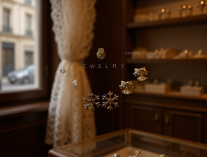 Orecchini in Stile Francese in Lega di Zinco Placcata Oro con Zirconi a Forma di Fiocco di Neve, Gioielli da Donna con Perno in Argento 925 - Product Image 2