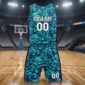 Ensemble de maillots de basket-ball TEAMS, imprimé camouflage, sublimé, évacuant l'humidité, unisexe, coupe athlétique pour adultes, col en V, sans manches, 00 - Product Image 2