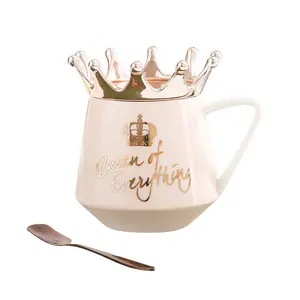 情人节马克杯时尚礼品套装带盖子的国王创意豪华陶瓷皇冠马克杯瓷器