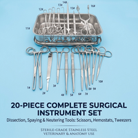Ensemble d'instruments chirurgicaux vétérinaires de qualité supérieure, 20 pièces, en acier inoxydable, autoclavables, outils de dissection, ciseaux, hémostatiques, pinces