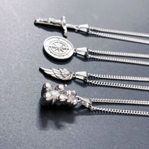 בעבודת יד תכשיטי mens 18K PVD זהב מצופה מעליב דוב תליון מצפן שרשרת נירוסטה שרשרת עם תליון צלב - Product Image 2