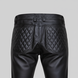 Pantalon motard matelassé en cuir véritable pantalon en peau de mouton pour homme - Product Image 1