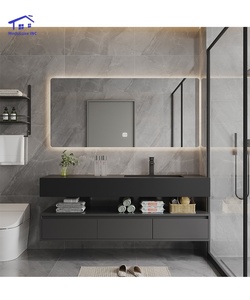 Black marble bathroom vanity smart mirror cabinet washbasin wall-mounted cabinet PVC waterproof - Product Image 4
