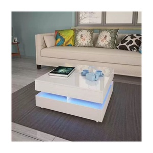 <span class=keywords><strong>Table</strong></span> basse moderne en bois noir et blanc brillant avec LED, <span class=keywords><strong>table</strong></span> centrale <span class=keywords><strong>carrée</strong></span> à LED - Product Image 1