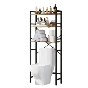 NISEVEN Hot Sale 3 Tier Over The Toilet Organizer Rack Rustic Brown Bathroom Organizer Space Saver Over The Toilet Storage Shelf