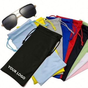 Custom Logo Soft Microfiber Eyeglass Case Cleaning and Storage Pouch With Drawstring Small Black Promotion Gift - Product Image 1