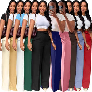 Pantalones de Vestir Rectos de Pierna Ancha Stigende con Bolsillo para Mujer, Pantalones Casuales de Negocios de Color Liso, Pantalones Holgados de Cintura Media para Oficina - Product Image 1