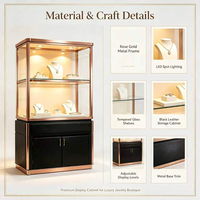 Luxuriöse Roségold-Glasvitrine für Schmuck, LED-Beleuchtung, Lederumwickelte Schublade, Anpassbar, für Hochwertige Juweliergeschäft-Präsentation