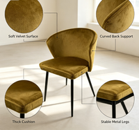 Chaise de salle à manger moderne en velours rembourrée, dossier incurvé, pieds en métal noir, chaise d'appoint de luxe pour la maison et les restaurants