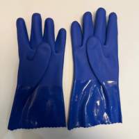 Gants de protection durables en PVC bleu de 27 cm avec intérieur en pur coton pour un travail quotidien et des tâches d'entretien confortables