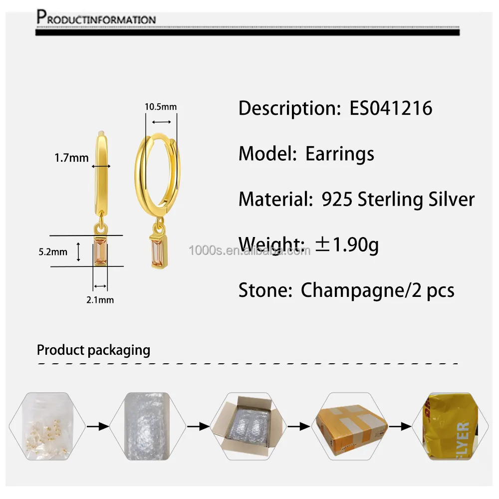 S925 เงินแชมเปญZircon Hoopต่างหูโรแมนติกออกแบบSmarald Cut DIY Birthstone Zirconแฟชั่นเครื่องประดับสําหรับผู้หญิงสาว