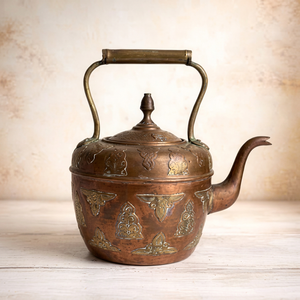 Vintage Metal Tea Kettle With <b>Lid</b> And Metal Handle Decorative Pattern Water <b>Pot</b> - Product Image 1