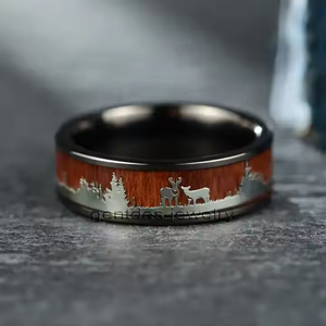 Perhiasan Koa cincin tatahan kayu Antler, cincin Tungsten hitam, cincin pasangan, cincin pertunangan - Product Image 3