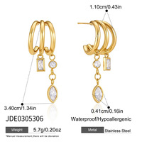 Pendientes de Aro Huggie Apilables de Acero Inoxidable con Cadena Triple de Oro PVD de 18K, Estilo Múltiple, con Colgante de Estrella CZ y Borla de Cuentas para Mujer