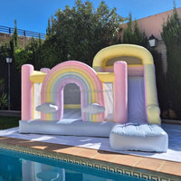 Châteaux Gonflables Colorés Pastel pour Fêtes, Maison de Rebond Aquatique avec Toboggan, Équipement de Jeux Extérieurs pour Enfants
