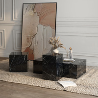 Nero Marquina table basse en marbre blocs de pierre lobby table d'appoint plate-forme de meuble socle présentoir en pierre noire pilier centre