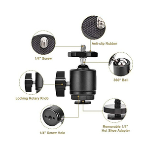 Testa a Sfera Mini Girevole a 360 Gradi con Vite da 1/4" per Montaggio su Treppiede, per Fotocamera, Videocamera, Luce LED, in ABS+Alluminio, 78g - Product Image 4