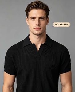Polo a maniche corte in maglia da uomo per l'estate, T-shirt casual a tinta unita da uomo, Top Polo - Product Image 1