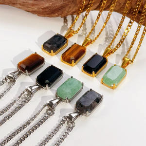 PVD Collar Antideslustre de Acero Inoxidable Chapado en Oro de 18K, Colgante de Piedra Natural de Espectrolita Negra, Collar de Piedra de Ónix para Hombre - Product Image 3