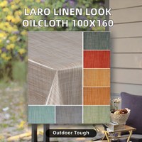 Nappe de jardin en toile cirée Laro, aspect lin, motif beige et marron, taille 100x160cm, utilisation en extérieur