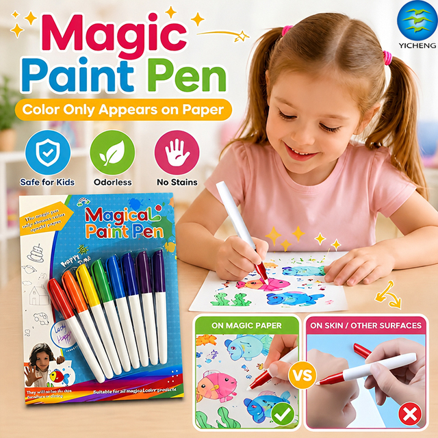 Magic Paint Pen Set for Kids Invisible Ink Only Shows on Special Magic Paper Non-Toxic Odorless No Stain Educational Art Marker