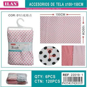 Tessuto a pois Ilan 100x150cm bianco con pois rosa per lavori creativi - Product Image 1