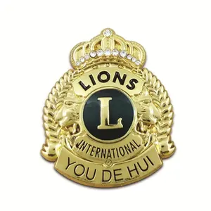 high quality gold lion club bulk lapel pin with diamonds