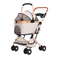 Poussette pliable pour animaux de compagnie en acier à haute teneur en carbone, légère, avec grande pochette de rangement, couvercle à verrouillage automatique anti-évasion, pour chat et chien, pour la promenade en extérieur