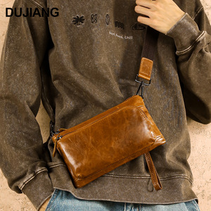 กระเป๋าคาดลำตัวผู้ชาย Dujiang หนังแท้ สีน้ำตาล สำหรับใช้ในชีวิตประจำวัน - Product Image 1