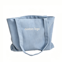 Sac fourre-tout en toile de velours côtelé texturé, brodé d'une lettre monogrammée, idéal pour le transport quotidien et les sorties décontractées