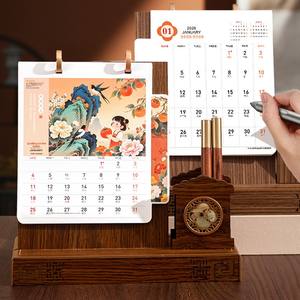 Nouvelle Trousse à Crayons Créative en Bois de Taïwan 2026, Année du Cheval, Style Chinois, avec Calendrier de <span class=keywords><strong>Bureau</strong></span> Doré et Double Anneau, Coffret Cadeau - Product Image 4