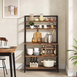 Carrello da <span class=keywords><strong>Cucina</strong></span> Autoportante a 5 Ripiani in <span class=keywords><strong>Acciaio</strong></span> e Legno, Scaffale Industriale per Forno a Microonde e Stoccaggio - Product Image 3