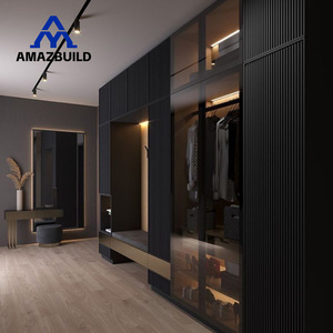 AMAZBUILD Lumière Maison de Luxe Armoires Personnalisées <span class=keywords><strong>Couloir</strong></span> Placard <span class=keywords><strong>Armoire</strong></span> en Bois avec Portes en Verre Cannelé - Product Image 4