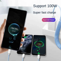 Cable de Carga Rápida USB 3 en 1 de 100 W, Cable de Carga Universal en Espiral, Cable de Carga Retráctil con Resorte para Teléfono Móvil