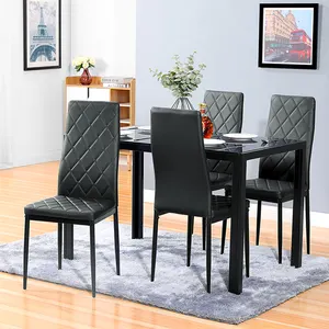 Goede Kwaliteit Glazen Banket Eettafel En Stoelen Set Modern Zwart 6 Zitplaatsen Massief Keukentafel Voor Eetkamer Set