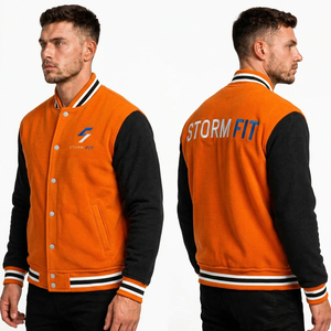 Chaqueta Varsity Unisex Naranja y Negra, Estilo Urbano Preppy, 100% Lana, Corte Regular, Ropa de Invierno, Protección Anti-UV y Cortavientos - Product Image 5
