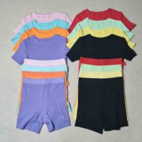 Ensemble deux pièces élégant en coton extensible doux : crop top uni à manches courtes et short taille haute – Tenue décontractée d'été personnalisable