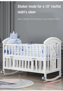 Großhandel Baby- & Kinderbetten Multifunktionales Babybett aus Kiefernholz im Europäischen Stil, Massivholz, Outdoor-Bett, Schaukel, Luxus-Wiege aus Holz - Product Image 2