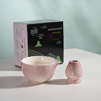 Nouvel ensemble de fouet à matcha floral avec bec verseur et bol à matcha de style Song, ustensile en céramique gaufrée de style chinois pour le thé, pour l'exportation