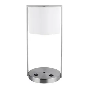 White Ribbed Drum Fabric Shade Brushed Nickel Round Base Desk Table Lamp for Marriott Courtyard Inn